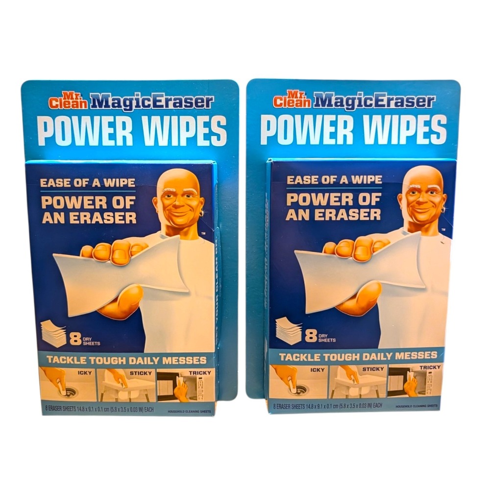 Mr. Clean Magic Eraser Power Wipes 8 Count Dry Sheets 2 Pack Total 16 Wipes